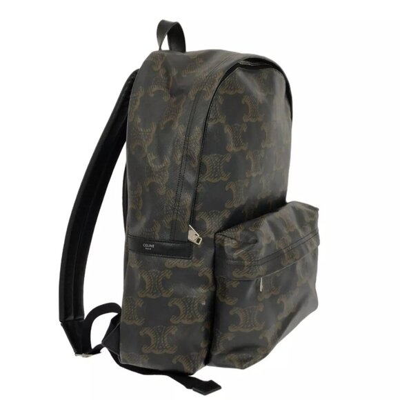 Auth CELINE Medium Backpack/Triomphe Canvas XL Black .38SI Dark Brown - - Picture 2 of 15